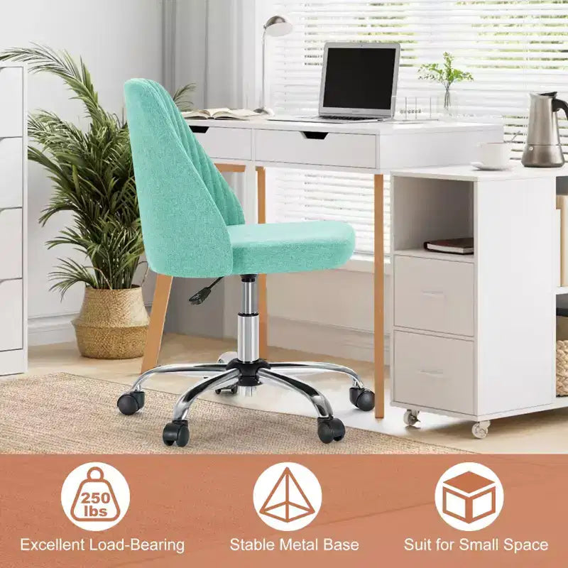 Chaise de bureau en tissu : sans accoudoirs, pivotante, réglable, avec roulettes