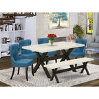 Ensemble de salle à manger 6 pièces HomeStock avec chaises en lin bleu