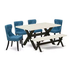 Ensemble de salle à manger 6 pièces HomeStock avec chaises en lin bleu