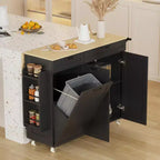 Rolling Kitchen Island with Power Outlet & Drop Leaf, Kitchen Island Cart with Trash Storage Cabinet