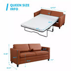Mjkone Canapé-lit deux places, canapé convertible 2-en-1 en cuir avec matelas pliable, canapé-lit escamotable 2 places avec cadre métallique pour petits espaces