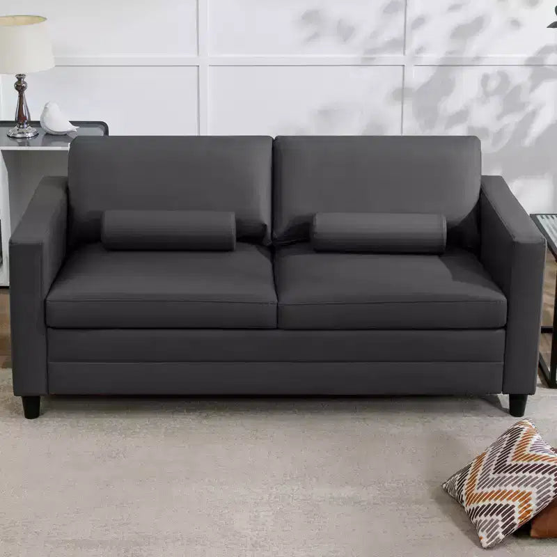 Mjkone Canapé-lit deux places, canapé convertible 2-en-1 en cuir avec matelas pliable, canapé-lit escamotable 2 places avec cadre métallique pour petits espaces