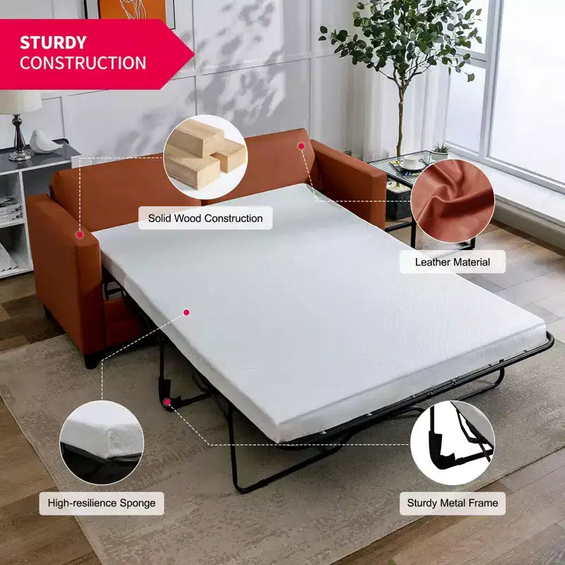 Mjkone Canapé-lit deux places, canapé convertible 2-en-1 en cuir avec matelas pliable, canapé-lit escamotable 2 places avec cadre métallique pour petits espaces