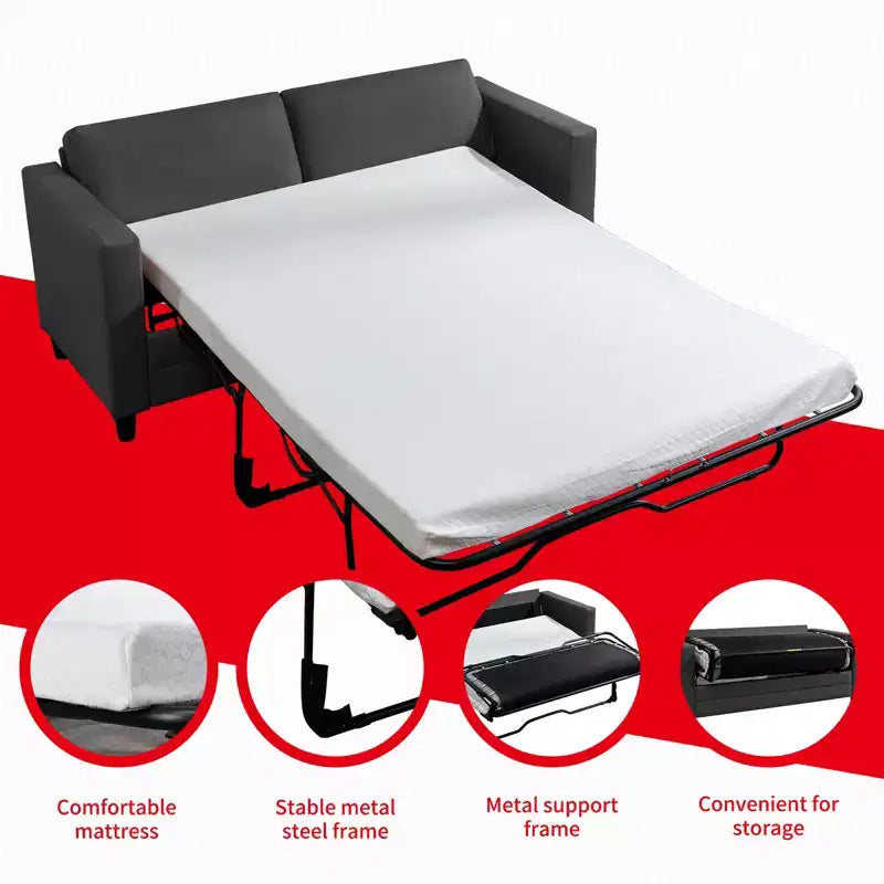 Mjkone Canapé-lit deux places, canapé convertible 2-en-1 en cuir avec matelas pliable, canapé-lit escamotable 2 places avec cadre métallique pour petits espaces