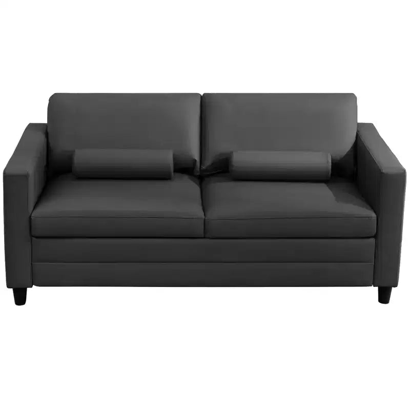 Mjkone Canapé-lit deux places, canapé convertible 2-en-1 en cuir avec matelas pliable, canapé-lit escamotable 2 places avec cadre métallique pour petits espaces