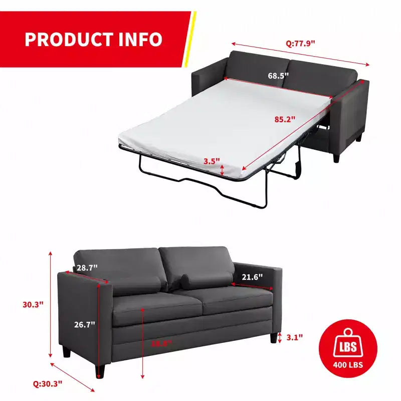 Mjkone Canapé-lit deux places, canapé convertible 2-en-1 en cuir avec matelas pliable, canapé-lit escamotable 2 places avec cadre métallique pour petits espaces