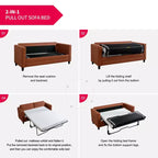 Mjkone Canapé-lit deux places, canapé convertible 2-en-1 en cuir avec matelas pliable, canapé-lit escamotable 2 places avec cadre métallique pour petits espaces