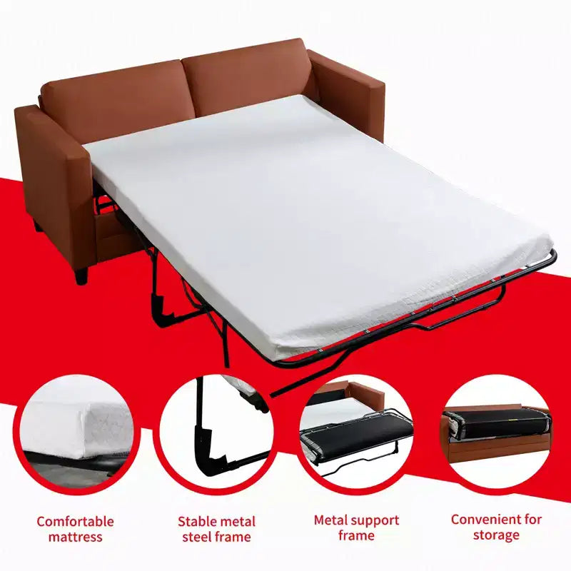 Mjkone Canapé-lit deux places, canapé convertible 2-en-1 en cuir avec matelas pliable, canapé-lit escamotable 2 places avec cadre métallique pour petits espaces