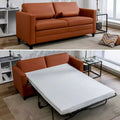 Mjkone Loveseat Sofa Bed, Leather 2-in-1 Sleeper Sofa With Foldable Mattress, Pull out 2-Seater Couch Bed With Metal Frame For Small Space
