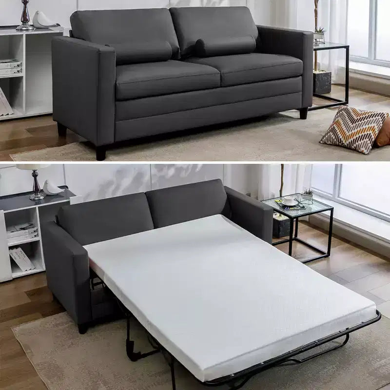 Mjkone Canapé-lit deux places, canapé convertible 2-en-1 en cuir avec matelas pliable, canapé-lit escamotable 2 places avec cadre métallique pour petits espaces