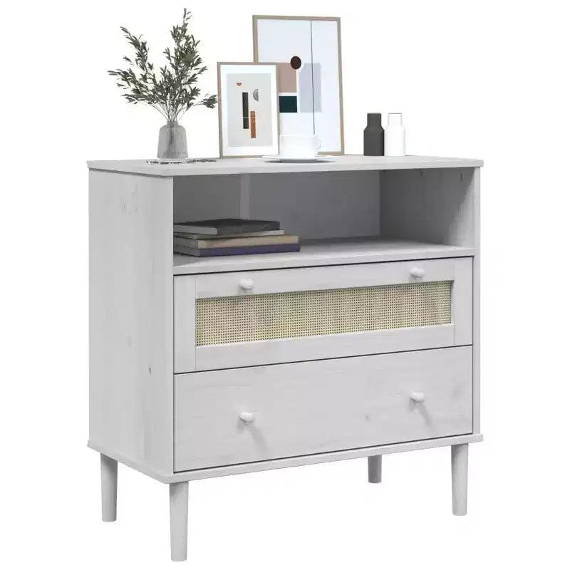 vidaXL Buffet SENJA aspect rotin blanc 80x40x80 cm bois de pin massif
