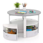 Ensemble Table et 4 Chaises Enfant Costway, Table Ronde Gigogne Meuble pour Tout-Petits Gris/Naturel