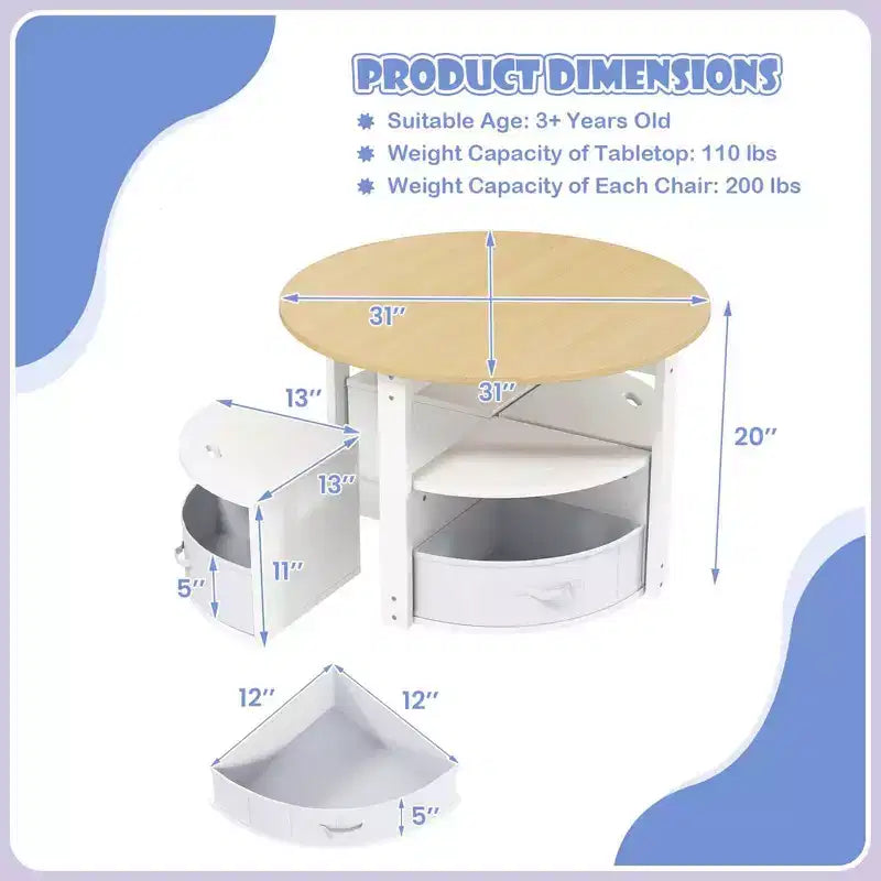 Ensemble Table et 4 Chaises Enfant Costway, Table Ronde Gigogne Meuble pour Tout-Petits Gris/Naturel
