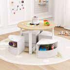 Ensemble Table et 4 Chaises Enfant Costway, Table Ronde Gigogne Meuble pour Tout-Petits Gris/Naturel