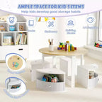 Ensemble Table et 4 Chaises Enfant Costway, Table Ronde Gigogne Meuble pour Tout-Petits Gris/Naturel