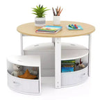 Ensemble Table et 4 Chaises Enfant Costway, Table Ronde Gigogne Meuble pour Tout-Petits Gris/Naturel
