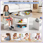 Ensemble Table et 4 Chaises Enfant Costway, Table Ronde Gigogne Meuble pour Tout-Petits Gris/Naturel