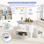 Ensemble Table et 4 Chaises Enfant Costway, Table Ronde Gigogne Meuble pour Tout-Petits Gris/Naturel
