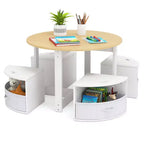 Ensemble Table et 4 Chaises Enfant Costway, Table Ronde Gigogne Meuble pour Tout-Petits Gris/Naturel