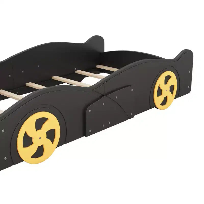 Lit plateforme Whisen en forme de voiture de course avec roulettes et rangement