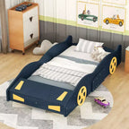 Lit plateforme Whisen en forme de voiture de course avec roulettes et rangement