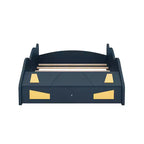 Lit plateforme Whisen en forme de voiture de course avec roulettes et rangement