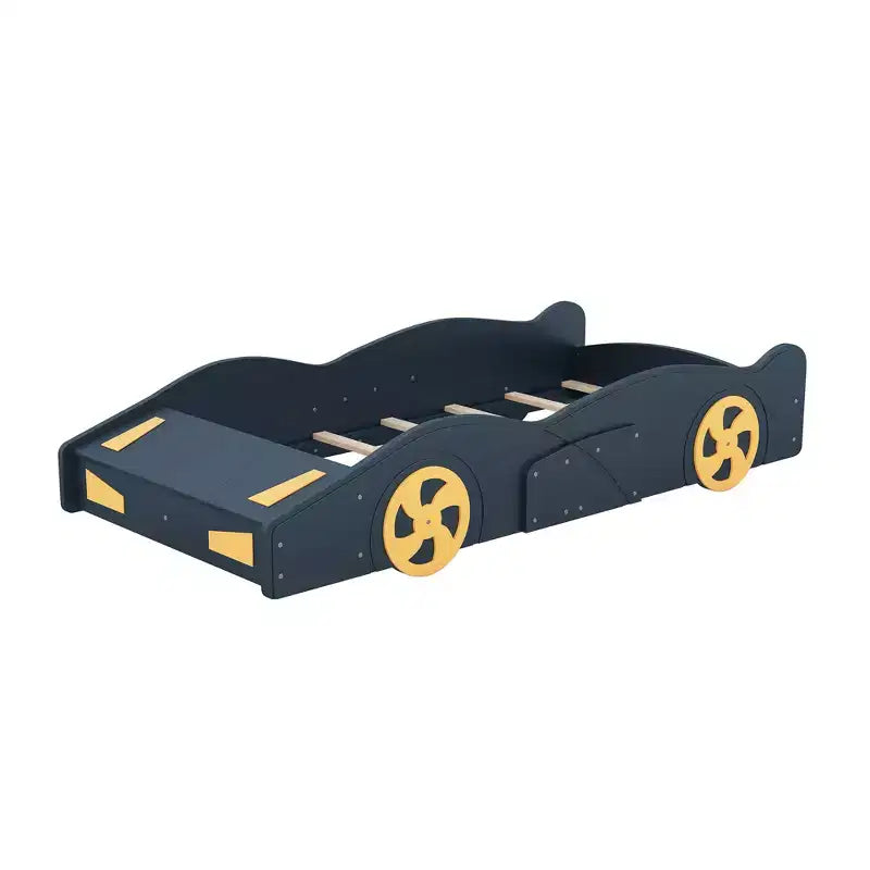 Lit plateforme Whisen en forme de voiture de course avec roulettes et rangement