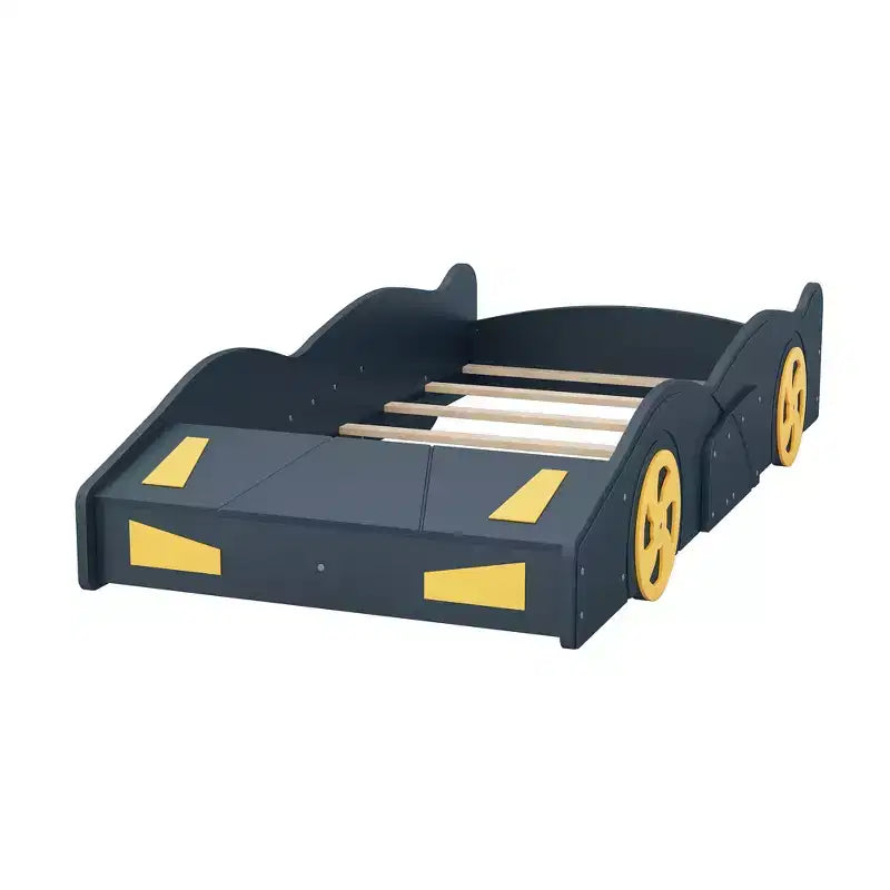 Lit plateforme Whisen en forme de voiture de course avec roulettes et rangement