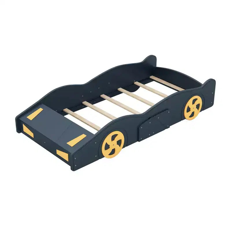 Lit plateforme Whisen en forme de voiture de course avec roulettes et rangement