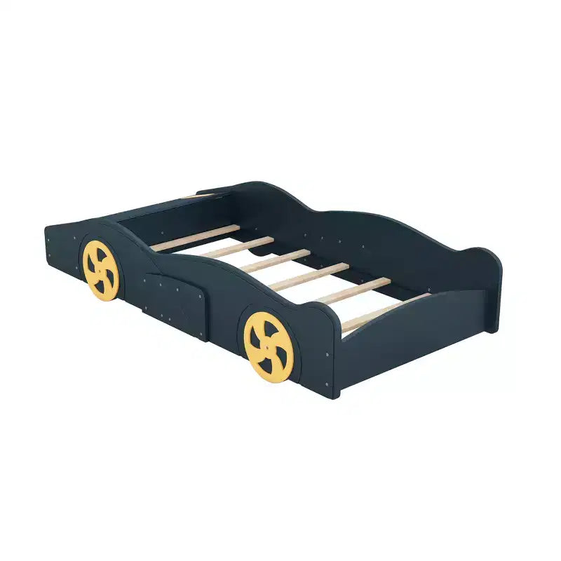Lit plateforme Whisen en forme de voiture de course avec roulettes et rangement