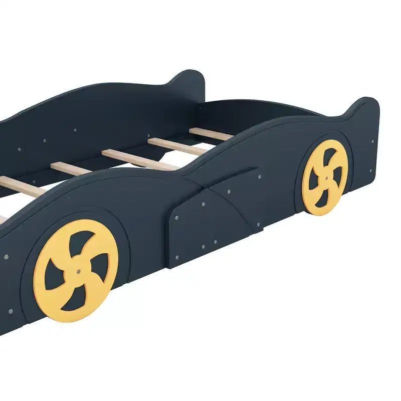 Lit plateforme Whisen en forme de voiture de course avec roulettes et rangement