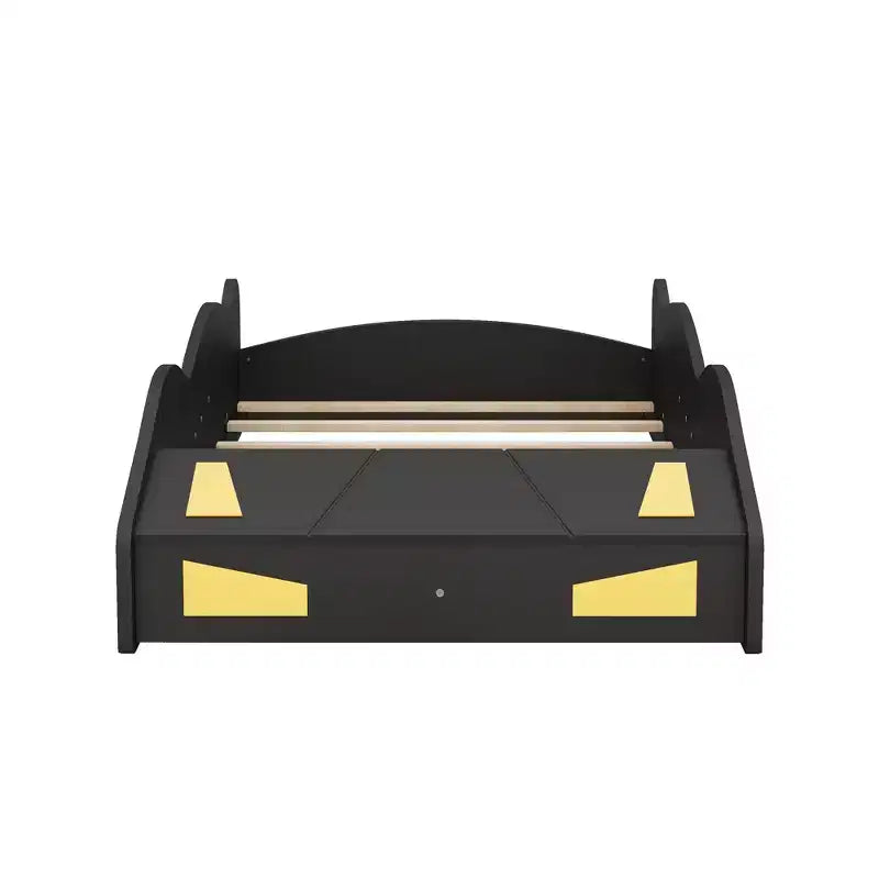 Lit plateforme Whisen en forme de voiture de course avec roulettes et rangement