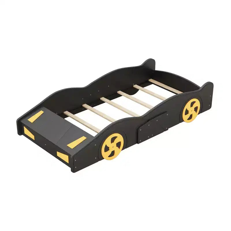 Lit plateforme Whisen en forme de voiture de course avec roulettes et rangement