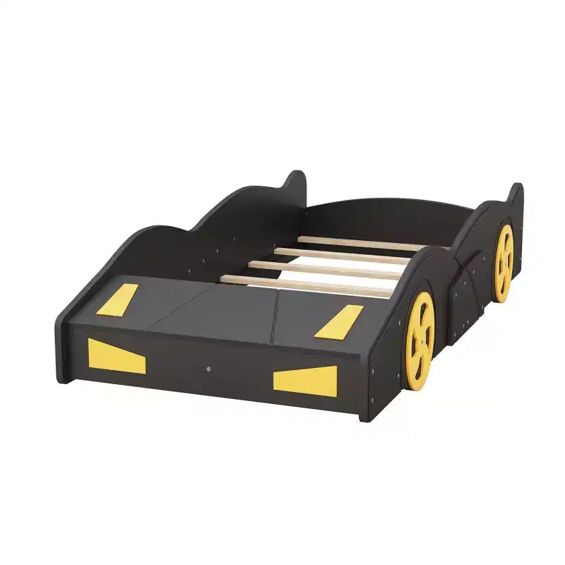 Lit plateforme Whisen en forme de voiture de course avec roulettes et rangement