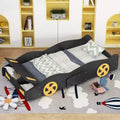 Lit plateforme Whisen en forme de voiture de course avec roulettes et rangement