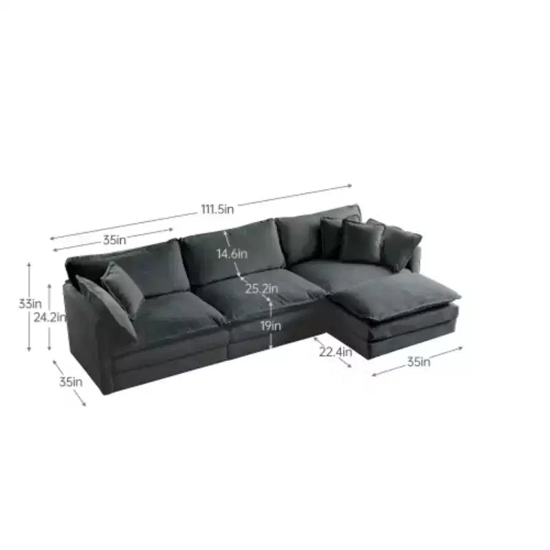Canapé modulable surdimensionné : Forme en L, pouf réversible, revêtement confortable
