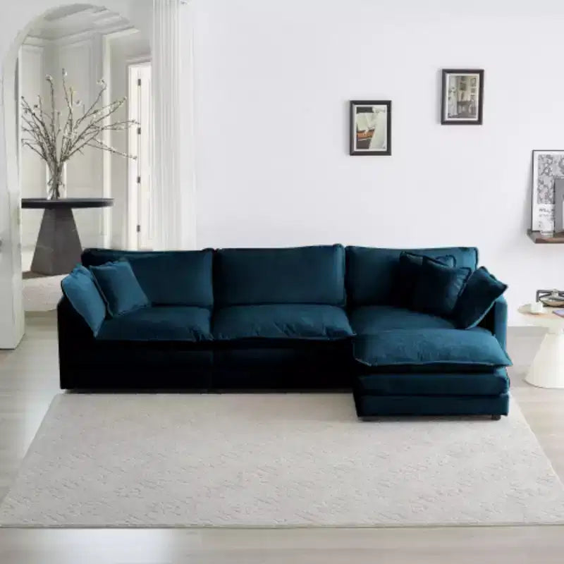 Canapé modulable surdimensionné : Forme en L, pouf réversible, revêtement confortable