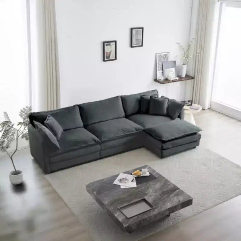 Canapé modulable surdimensionné : Forme en L, pouf réversible, revêtement confortable