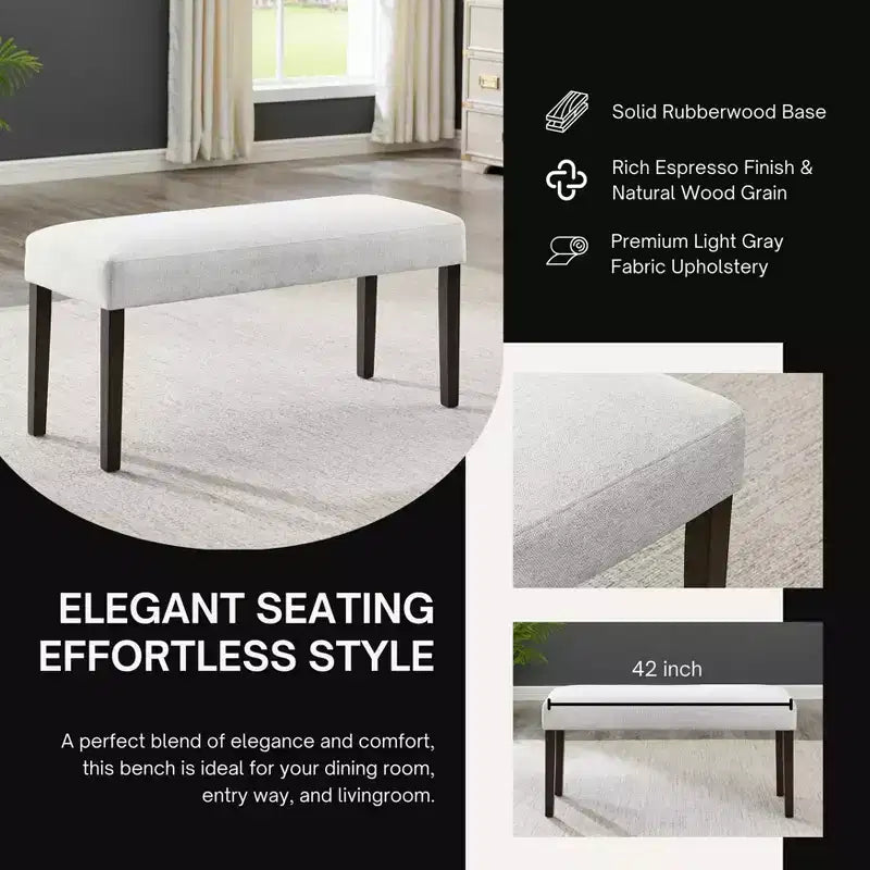 Banc de salle à manger contemporain rembourré Roundhill Furniture Madison, gris