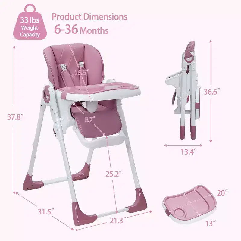 Chaise haute bébé, Chaise haute pliable pour nourrissons avec plateau amovible, Hauteur et inclinaison réglables, Chaise haute pour bébés et tout-petits