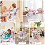 Chaise haute bébé, Chaise haute pliable pour nourrissons avec plateau amovible, Hauteur et inclinaison réglables, Chaise haute pour bébés et tout-petits