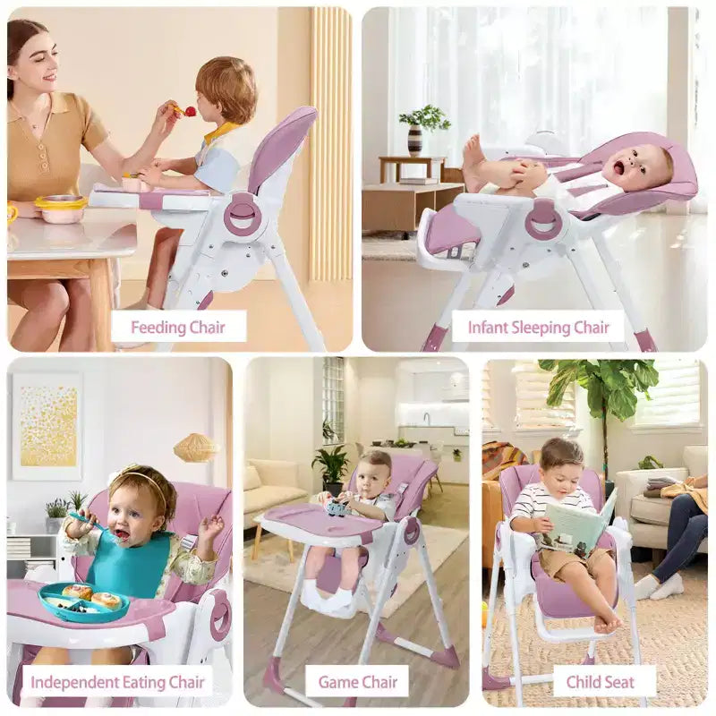 Chaise haute bébé, Chaise haute pliable pour nourrissons avec plateau amovible, Hauteur et inclinaison réglables, Chaise haute pour bébés et tout-petits
