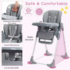 Chaise haute bébé, Chaise haute pliable pour nourrissons avec plateau amovible, Hauteur et inclinaison réglables, Chaise haute pour bébés et tout-petits