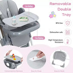 Chaise haute bébé, Chaise haute pliable pour nourrissons avec plateau amovible, Hauteur et inclinaison réglables, Chaise haute pour bébés et tout-petits