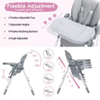 Chaise haute bébé, Chaise haute pliable pour nourrissons avec plateau amovible, Hauteur et inclinaison réglables, Chaise haute pour bébés et tout-petits