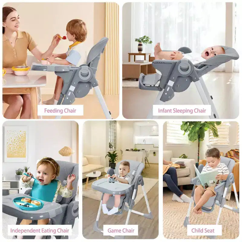 Chaise haute bébé, Chaise haute pliable pour nourrissons avec plateau amovible, Hauteur et inclinaison réglables, Chaise haute pour bébés et tout-petits
