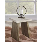 Signature Design by Ashley Brendalhouse Table d'appoint carrée contemporaine – Plateau aspect ciment avec base en bois de manguier, marron clair