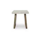 Signature Design by Ashley Brendalhouse Table d'appoint carrée contemporaine – Plateau aspect ciment avec base en bois de manguier, marron clair