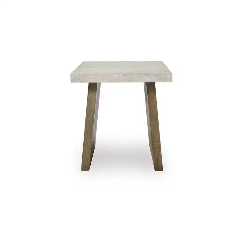 Signature Design by Ashley Brendalhouse Table d'appoint carrée contemporaine – Plateau aspect ciment avec base en bois de manguier, marron clair