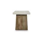 Signature Design by Ashley Brendalhouse Table d'appoint carrée contemporaine – Plateau aspect ciment avec base en bois de manguier, marron clair